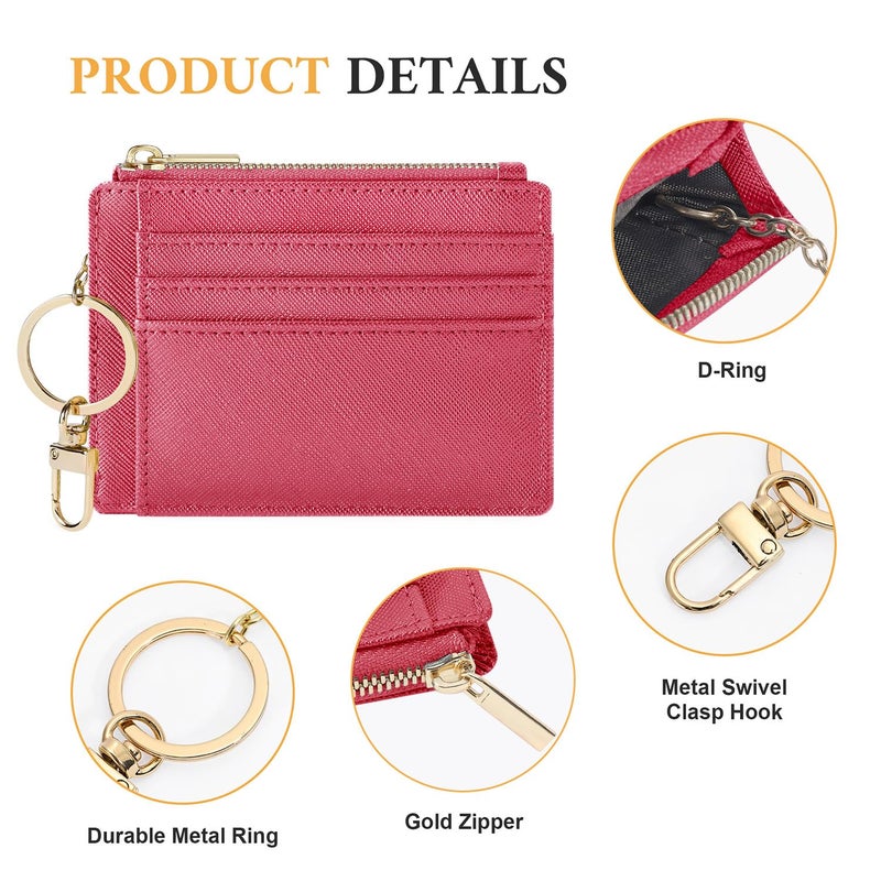 Sodsay Card Case Slim Front Pocket Wallet for Women Credit Card Holder with Keychain(CH Rose Red) - Image 3